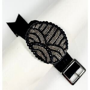 Vintage Beaded Pendant Leather Bracelet